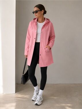 RAINS Long Jacket In Pink Sky Size Large New!